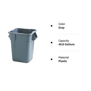 Rubbermaid Commercial 353600Gy Brute Container, Square, Polyethylene, 40Gal, Gray