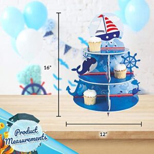 1 X Nautical Sailor Cupcake Holder Stand Size: 16" x 12" diam. by Fun Express blue and white
