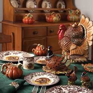 Spode Woodland Square Chip and Dip Serving Set with Turkey Motif | 12" Large Serving Platter for Thanksgiving | Ideal for Snacks, Veggies, and Appetizers