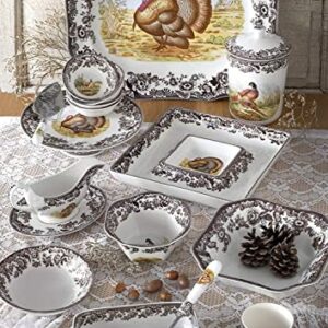 Spode Woodland Square Chip and Dip Serving Set with Turkey Motif | 12" Large Serving Platter for Thanksgiving | Ideal for Snacks, Veggies, and Appetizers