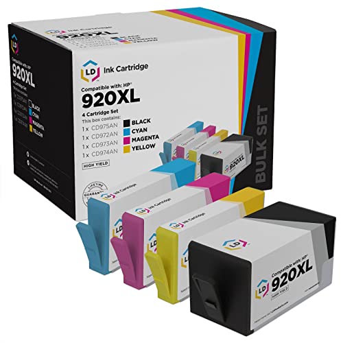 LD Products Remanufactured Ink Cartridge Replacements for HP 920XL High Yield CD972AN CD973AN CD974AN CD975AN (1 Black, 1 Cyan, 1 Magenta, 1 Yellow, 4-Pack)