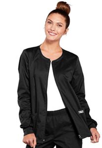 cherokee zip front scrub jackets for women, workwear core stretch soft brushed twill 4315, m, black