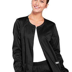 Cherokee Zip Front Scrub Jackets for Women, Workwear Core Stretch Soft Brushed Twill 4315, M, Black