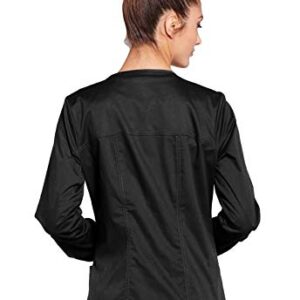 Cherokee Zip Front Scrub Jackets for Women, Workwear Core Stretch Soft Brushed Twill 4315, M, Black