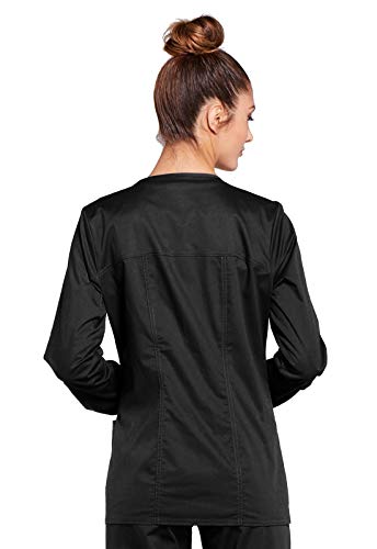 Cherokee Zip Front Scrub Jackets for Women, Workwear Core Stretch Soft Brushed Twill 4315, M, Black