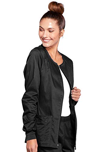 Cherokee Zip Front Scrub Jackets for Women, Workwear Core Stretch Soft Brushed Twill 4315, M, Black