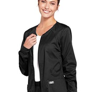 Cherokee Zip Front Scrub Jackets for Women, Workwear Core Stretch Soft Brushed Twill 4315, M, Black