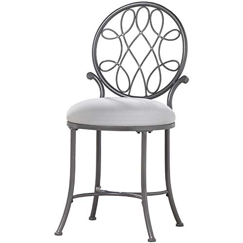 Hillsdale O'Malley Vanity Stool with Spiral Pattern Design, Metallic Gray