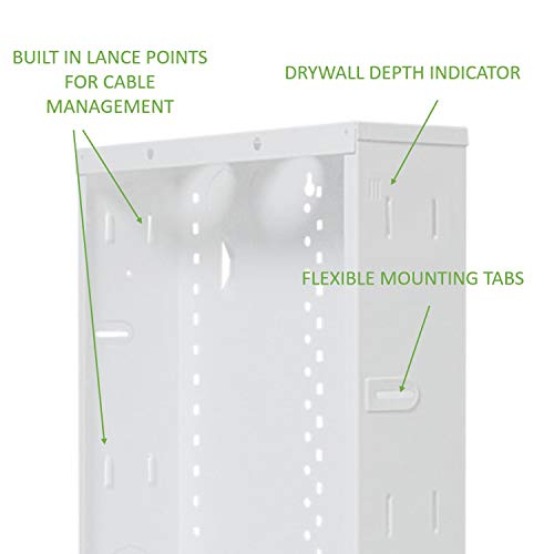 Legrand - OnQ 12 Inch Structured Media Enclosure, Wall Cable Management to Organize All System Devices, Home Networking Panel with 2.5 Inch Openings To Pull Wires Through, Media Box, White, EN1200