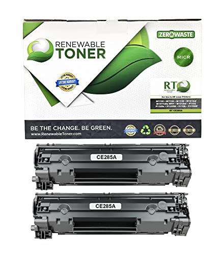 Renewable Toner Compatible MICR Toner Cartridge Replacement for HP 85A CE285A Laser Printers M1132 M1138 M1139 M1212 M1217 MFP P1102 P1106 P1109 (Black, 2 Pack)