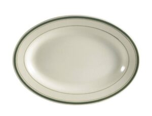 cac china gs-34 9-3/8-inch by 6-1/4-inch greenbrier green band stoneware oval platter, american white, box of 24