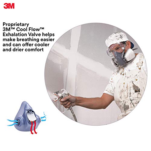 3M Reusable Respirator, Half Face Piece 7502, Use with Bayonet Cartridges/Filters (Not Included) for Gases, Vapors, Dust, Medium Size