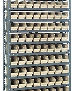 Quantum Storage Systems 1275-101IV Steel Shelving Unit with 4" Shelf Bins, 12" D x 36" W x 75" H, Ivory