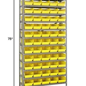 Quantum Storage Systems 1275-102YL Steel Shelving Unit with 4" Shelf Bins, 12" D x 36" W x 75" H, Yellow