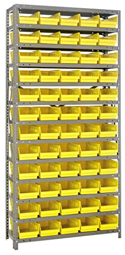 Quantum Storage Systems 1275-102YL Steel Shelving Unit with 4" Shelf Bins, 12" D x 36" W x 75" H, Yellow