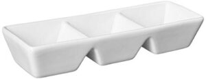 cac china cn-3t7 divided tray 7-inch by 2-1/2-inch 1.5-ounce 3 super white porcelain 3-compartment rectangular tray, box of 24