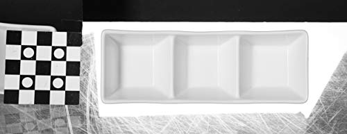 CAC China CN-3T7 Divided Tray 7-Inch by 2-1/2-Inch 1.5-Ounce 3 Super White Porcelain 3-Compartment Rectangular Tray, Box of 24