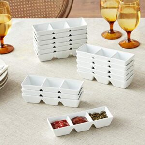 CAC China CN-3T7 Divided Tray 7-Inch by 2-1/2-Inch 1.5-Ounce 3 Super White Porcelain 3-Compartment Rectangular Tray, Box of 24