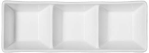 CAC China CN-3T7 Divided Tray 7-Inch by 2-1/2-Inch 1.5-Ounce 3 Super White Porcelain 3-Compartment Rectangular Tray, Box of 24