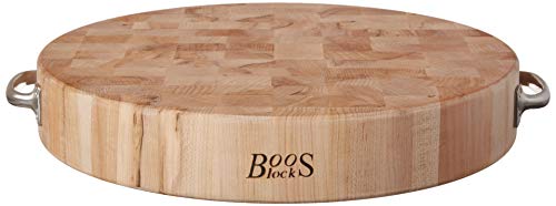 John Boos Block CCB183-R-H Maple Wood End Grain Round Cutting Board with Stainless Steel Handles, 18 Inches Round x 3 Inches Tall