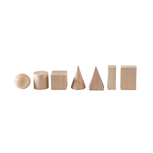 hand2mind Wood Geometric Solid Blocks, 3D Shapes, Classroom Kit (Set of 96)