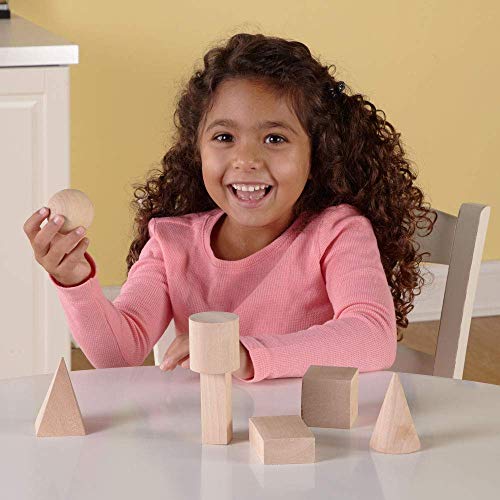 hand2mind Wood Geometric Solid Blocks, 3D Shapes, Classroom Kit (Set of 96)