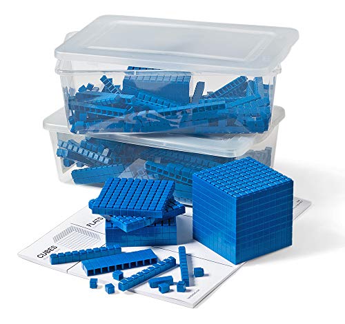 hand2mind Blue Plastic Interlox Connecting Base Ten Blocks Complete Set, Place Value Blocks, Counting Cubes for Kids Math, Math Manipulatives for Kids, Kindergarten Homeschool Supplies (Set of 322)