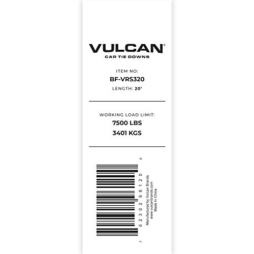 VULCAN Tow Strap with Reinforced Eyes - Standard Duty - 3 Inch x 20 Foot - 7,500 Pound Towing Capacity