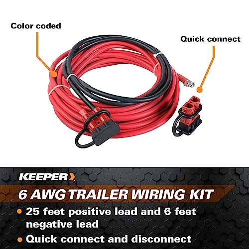 HAMPTON PROD Keeper - 6 AWG Trailer Wiring Kit - 25’ and 6’ with Quick Connect for KT and KU Winches