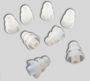 xcessor triple flange conical replacement silicone earbuds 4 pairs (set of 8 pieces). compatible with most in ear headphone brands. size: small. transparent