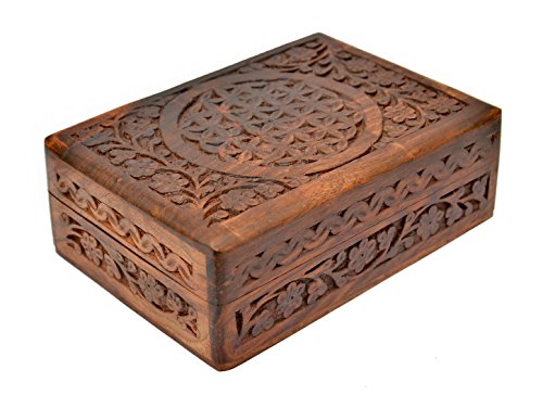 New Age Source The Carved Wood Box Flower of Life