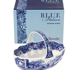 Spode Blue Italian Handled Basket | Fruit Bowl | Centerpiece for Potpourri | Home Décor | Made of Porcelain | Measures 6-Inches | Dishwasher Safe (Blue/White)