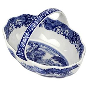 Spode Blue Italian Handled Basket | Fruit Bowl | Centerpiece for Potpourri | Home Décor | Made of Porcelain | Measures 6-Inches | Dishwasher Safe (Blue/White)