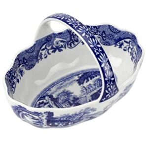 Spode Blue Italian Handled Basket | Fruit Bowl | Centerpiece for Potpourri | Home Décor | Made of Porcelain | Measures 6-Inches | Dishwasher Safe (Blue/White)