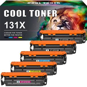 cool toner compatible 131a toner cartridge replacement for hp 131x pro 200 color m251nw mfp m276nw m276n m251n cf210x cf210a cf211a cf212a cf213a printer (black cyan yellow magenta, 5-pack)