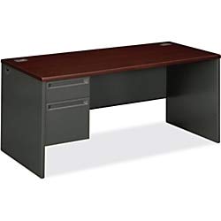 hon 38000 series left pedestal desk, 66" x 30" x 29.5", mahogany/charcoal