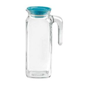 Bormioli Rocco Glass Frigoverre Jug With Teal Airtight Lid, 1 Liter, Pitcher With Hermetic Sealing, Easy Pour Spout Handle For Water, Juice, Iced Coffee & Iced Tea.