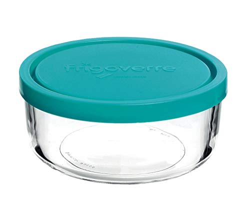 Bormioli Rocco Frigoverre Classic Glass 10.25 Ounce Round Container with Teal Lid