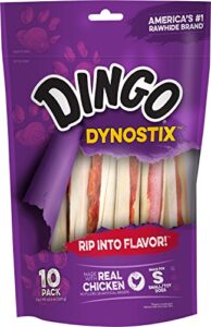 dingo 99043 dynostix rawhide treats,white, 10-count 10.58 oz, packaging may vary