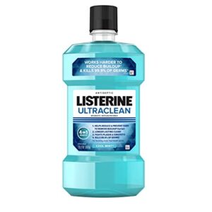 listerine ultraclean oral care antiseptic mouthwash, everfresh technology to help fight bad breath, gingivitis, plaque & tartar, ada-accepted tartar control oral rinse, cool mint, 1 l