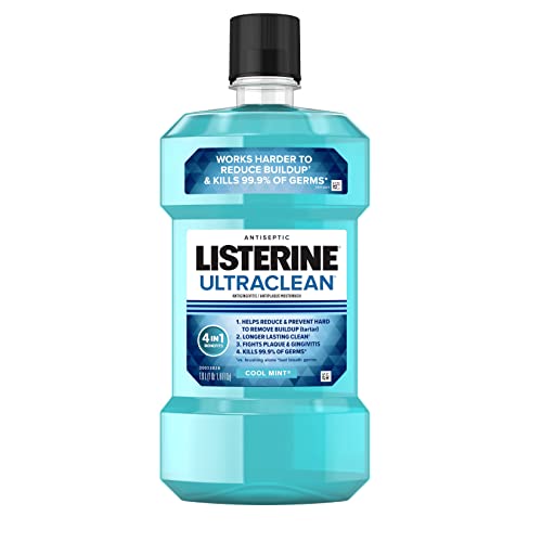 Listerine Ultraclean Oral Care Antiseptic Mouthwash, Everfresh Technology to Help Fight Bad Breath, Gingivitis, Plaque & Tartar, ADA-Accepted Tartar Control Oral Rinse, Cool Mint, 1 L