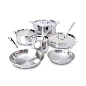 all-clad d3 3-ply stainless steel cookware set 10 piece induction oven broil safe 600f pots and pans