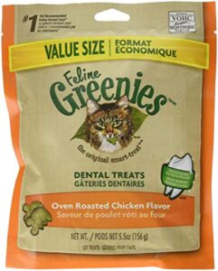 feline greenies natural dental care cat treats oven roasted chicken flavor, 5.5 oz. pack