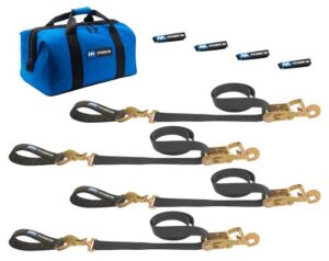 mac's tie-downs 511218 black ultra pack with 8' x 2" direct hook ratchet straps and 24" axle straps