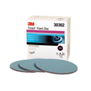 trizact 3m trizact hookit foam disc, 30362, 3 in, p5000, 15 discs per carton , blue