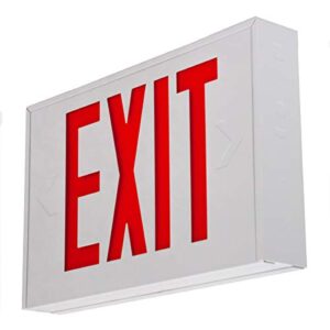 lfi lights | steel red exit sign | white housing | all led | hardwired with battery backup | optional double face and knock out arrows included | ul listed | exst-r