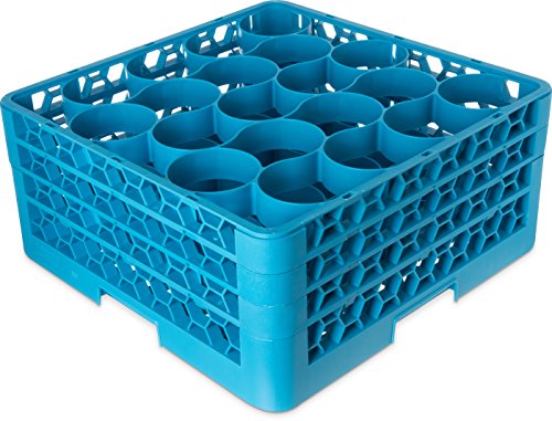 Carlisle FoodService Products RW20-214 OptiClean NeWave Polypropylene 20-Compartment Glass Rack with 3 Extender, 19-3/4" Length x 19-3/4" Width x 8.72" Height, Blue (Case of 2)