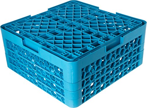 Carlisle FoodService Products RW20-214 OptiClean NeWave Polypropylene 20-Compartment Glass Rack with 3 Extender, 19-3/4" Length x 19-3/4" Width x 8.72" Height, Blue (Case of 2)