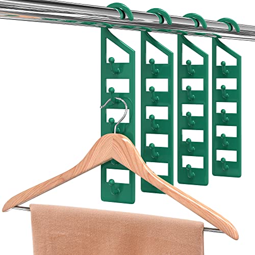 Space Saving Hangers for Clothes - 4 in Pack, Heavy Duty Plastic Hanger Organizer with 5 Hooks - Multipurpose Space Saving Hangers for Jeans, Pants, Shirts, Scarves, Sweaters, Coats - Essential Closet Hangers Space Saver