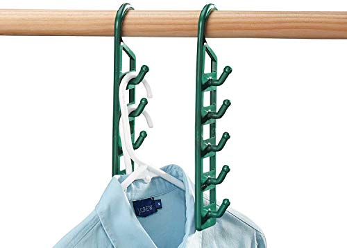 Space Saving Hangers for Clothes - 4 in Pack, Heavy Duty Plastic Hanger Organizer with 5 Hooks - Multipurpose Space Saving Hangers for Jeans, Pants, Shirts, Scarves, Sweaters, Coats - Essential Closet Hangers Space Saver